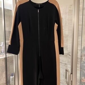 BCBGMaxAzria Black and Tan Color block Zippered Jumpsuit